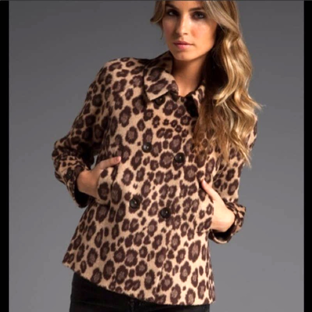 REBECCA TAYLOR Wool blend Leopard Faux Fur Coat - 10